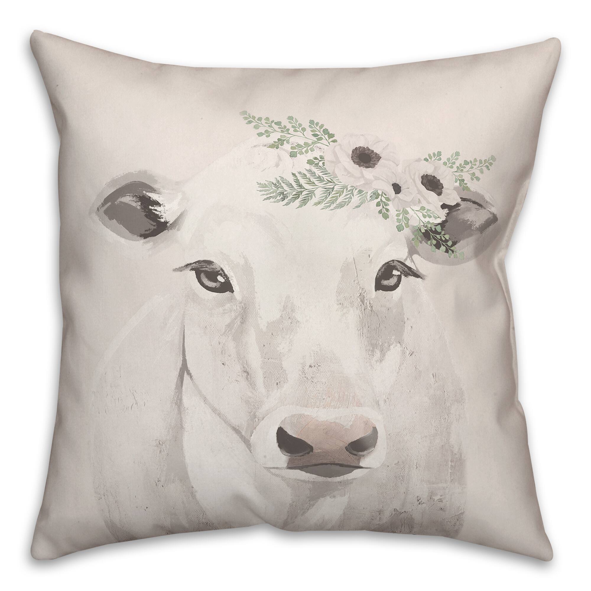 Cow With Florals 18" x 18" Throw Pillow